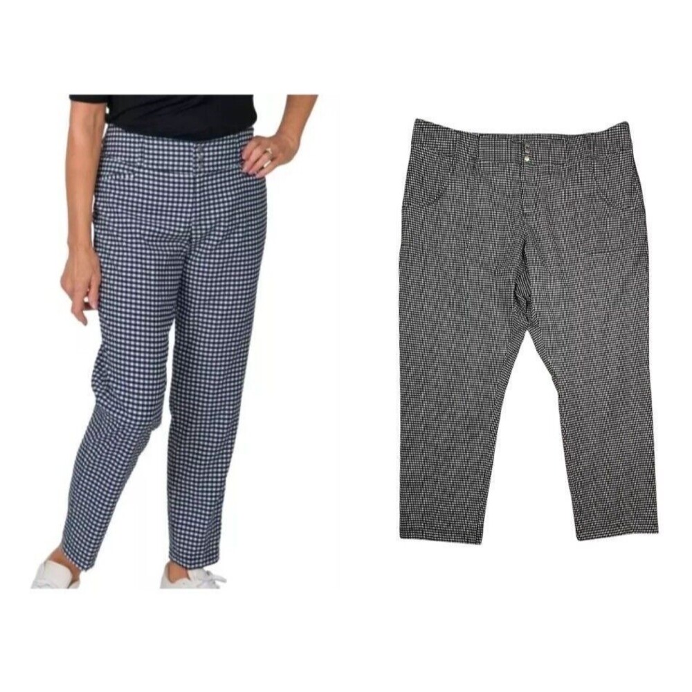 JoFit Navy / White Mini Check Playoff Golf Pants Back Split Size 16 Activewear
